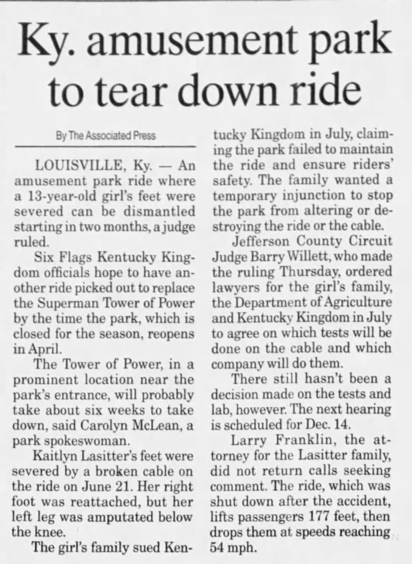 Ky. amusement park to tear down ride
