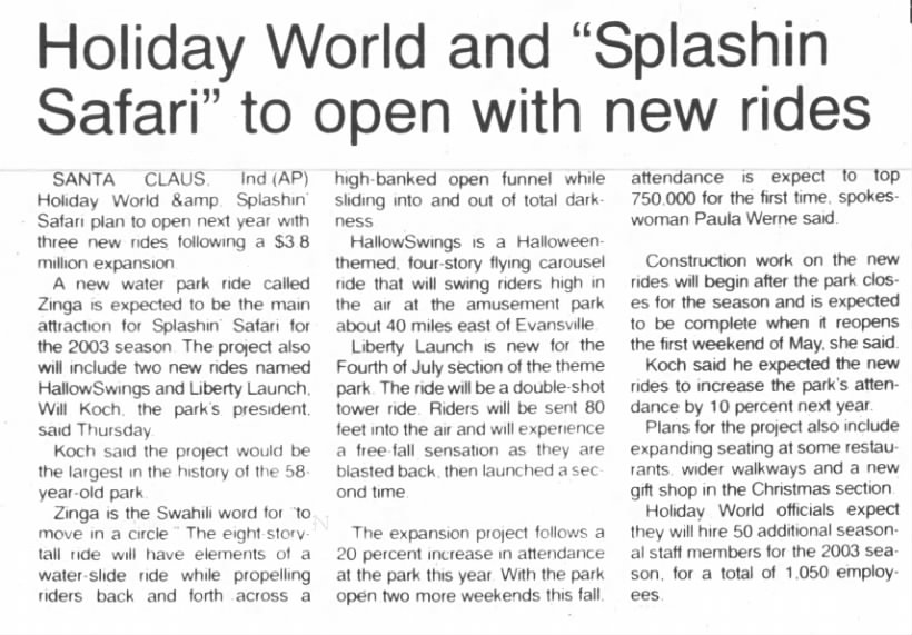 Holiday World and "Splashin Safari" to open with new rides