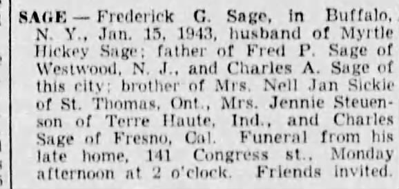 Obituary for Frederick G Sage