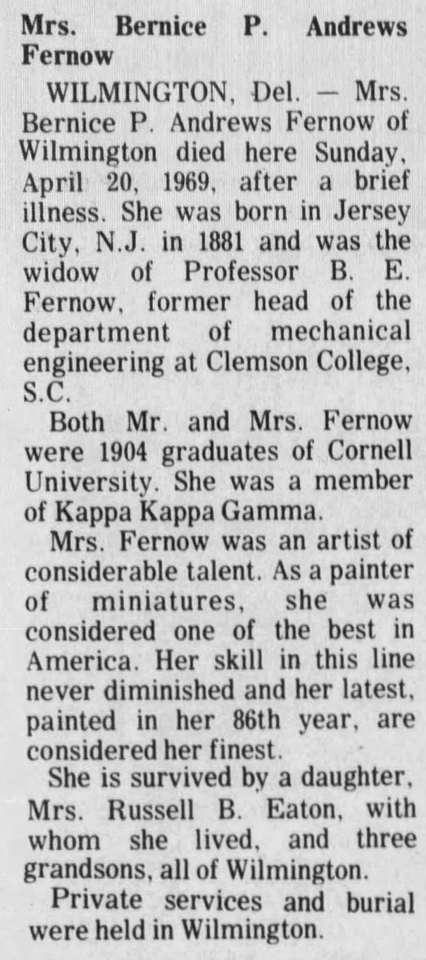 Mrs. Bernice P. Andrews Fernow