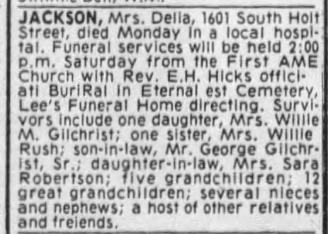 Delia Jackson Obituary