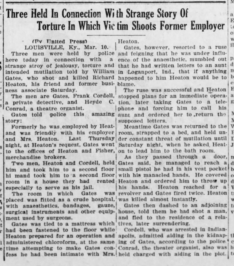 Three Held In Connection With Strange Story of Torture...Mount Carmel Item, PA, 10 Mar 1924, pg 1