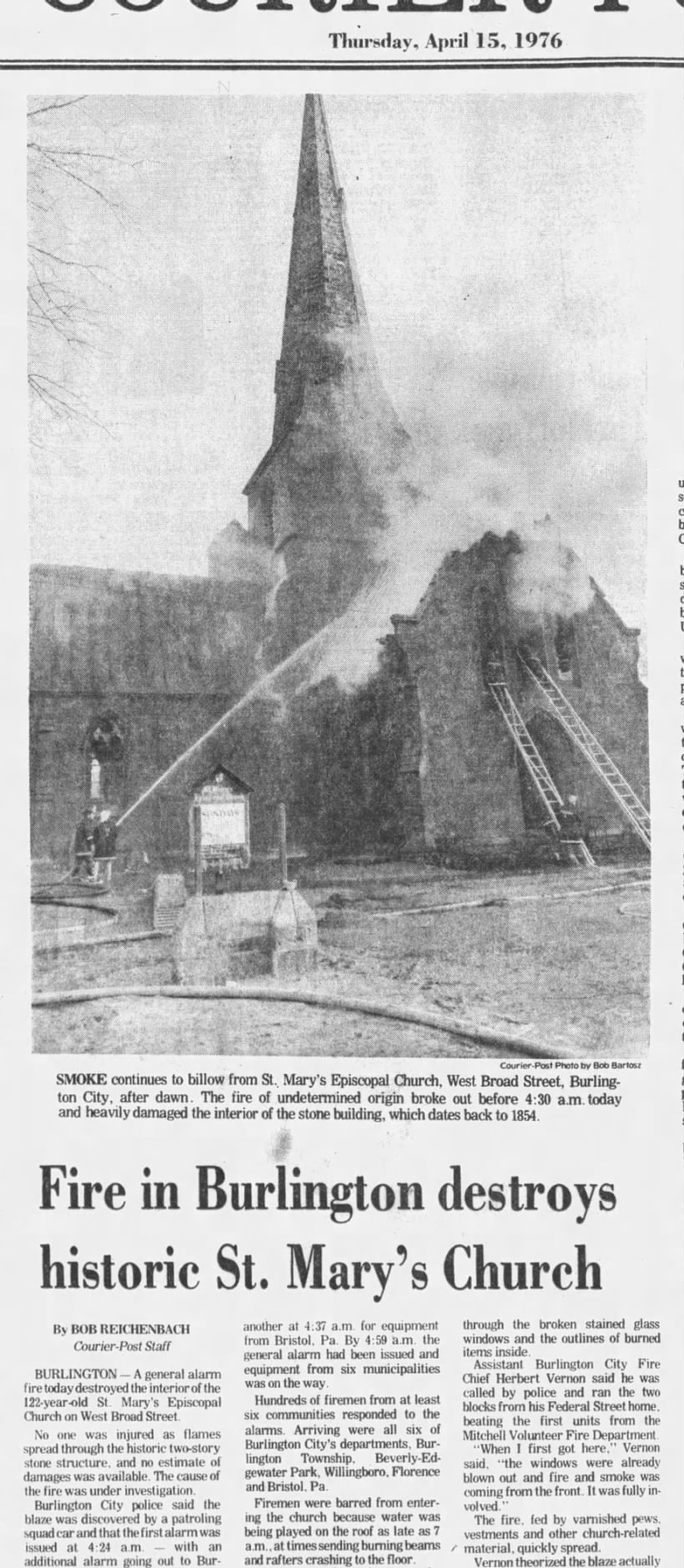 1976 Fire Guts St. Mary’s Church in Burlington NJ