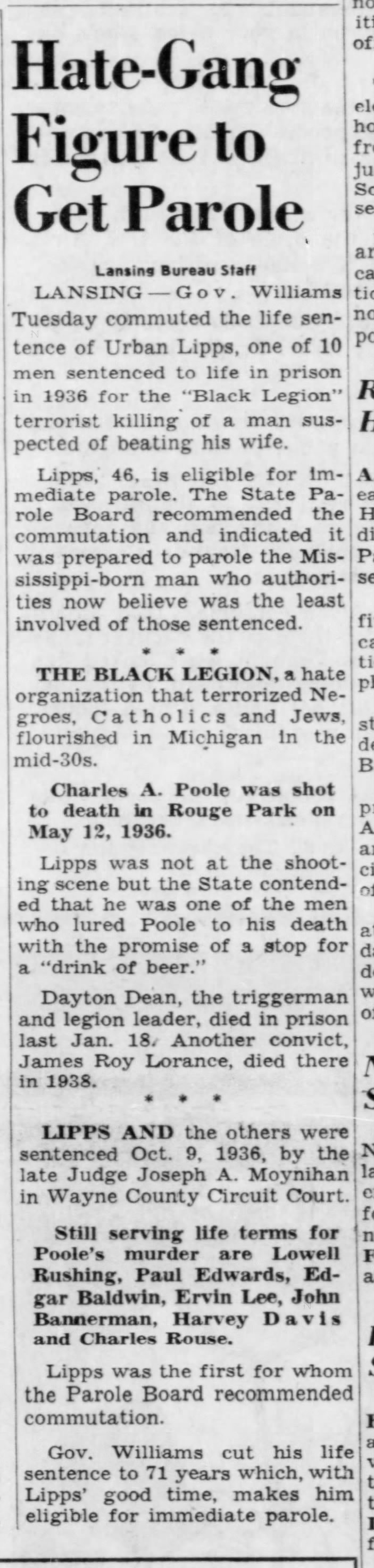 1960-06-01  Hate Gang Member Sentence Commuted from 1936 Rouge Park Murder    Det Free Press