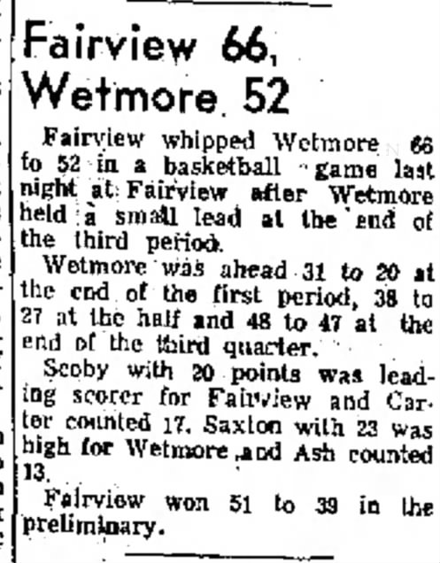 1961 FHS beats Wetmore