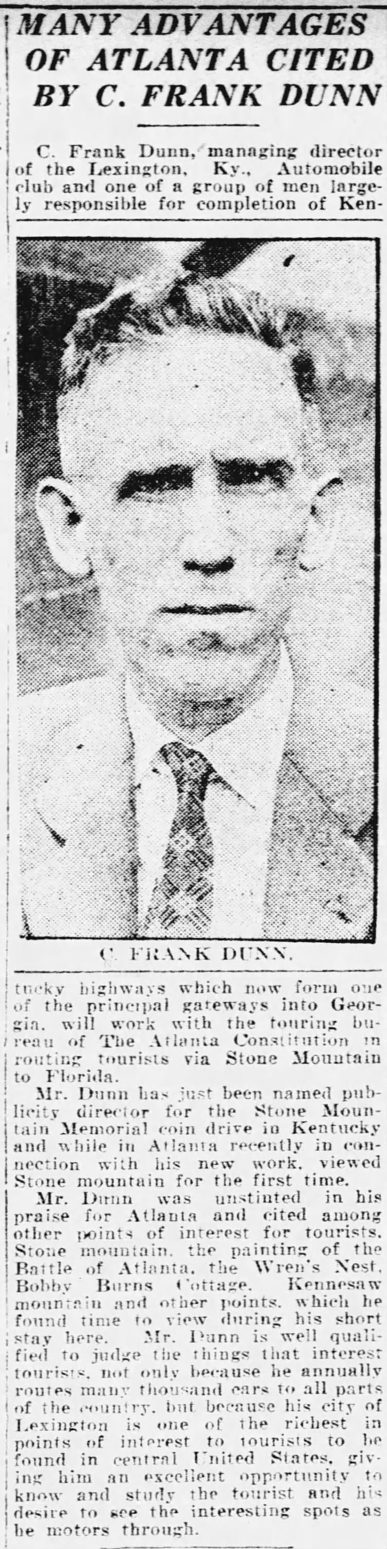 Mr Frank C Dunn Publicity Director