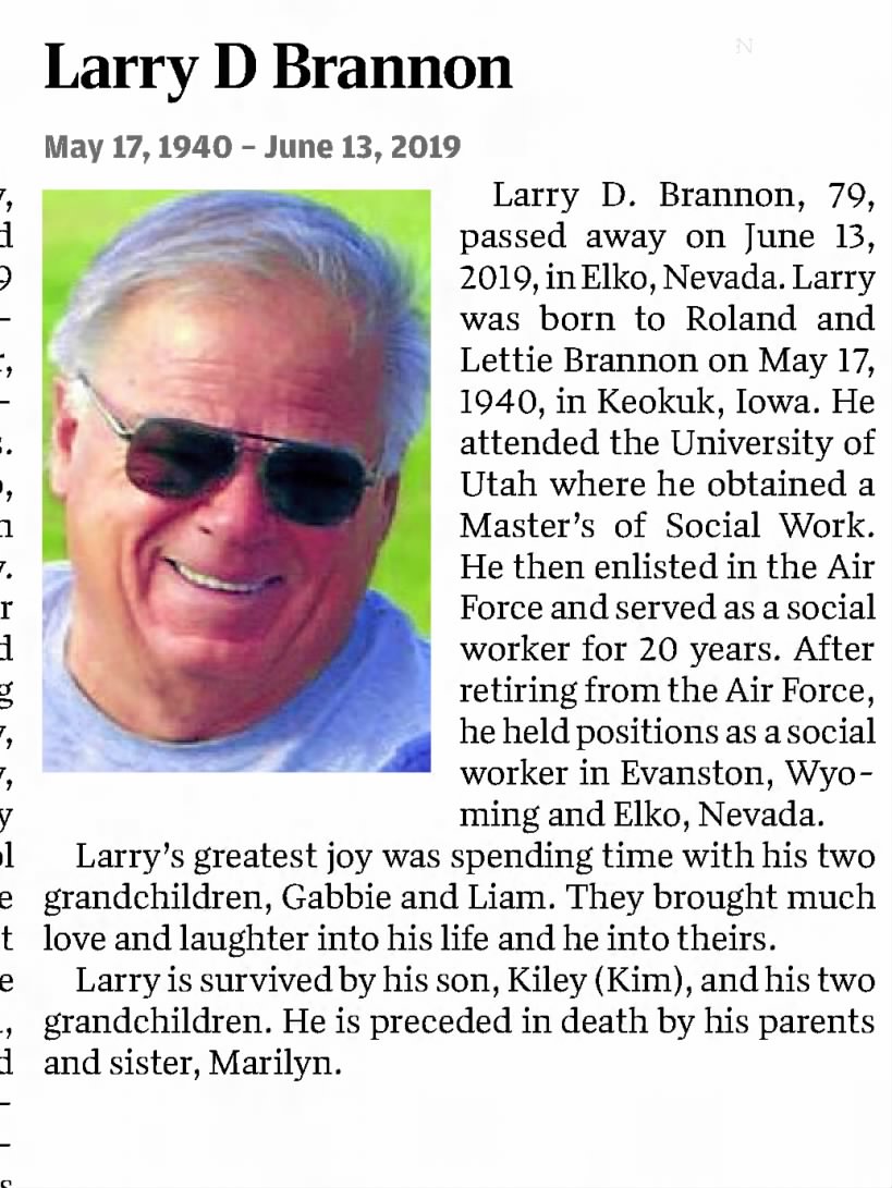 Obituary for Larry D Brannon, 1940-2019 (Aged 79)