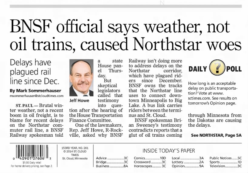 BNSF official says weather, not oil trains, caused Northstar woes
