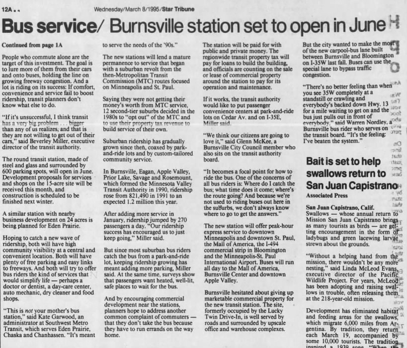 Bus service / Burnsville station set to open June