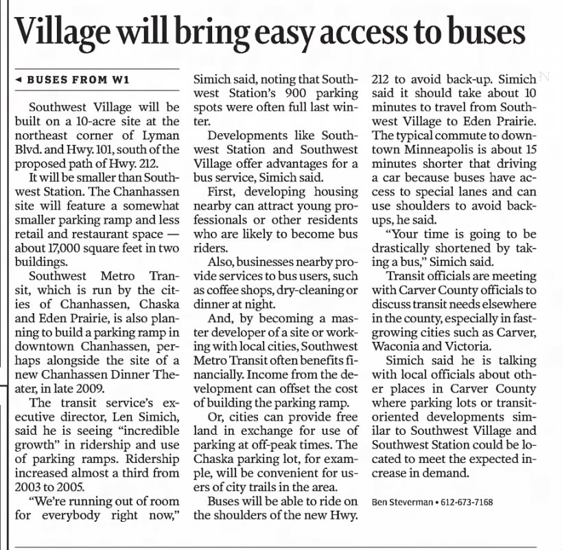 Village will bring easy access to buses W12