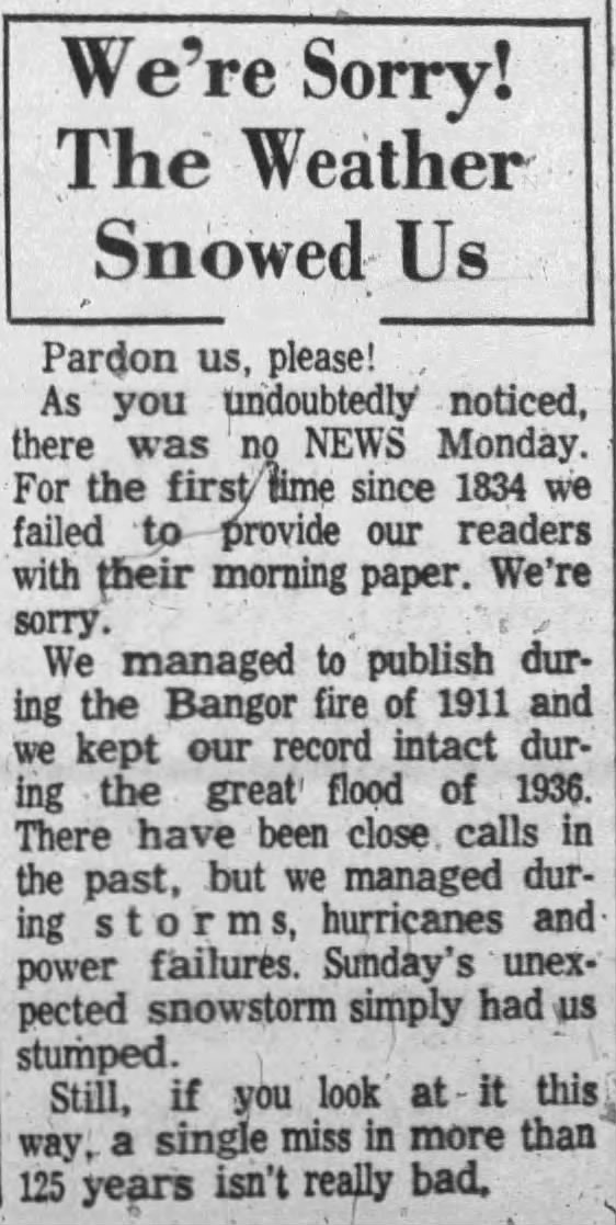 The Bangor Daily News Snowstorm