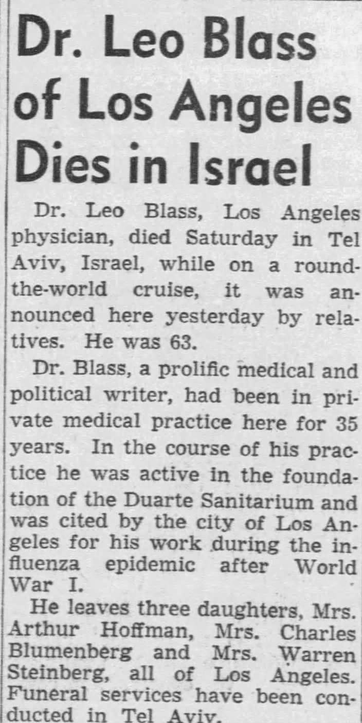Obituary for Leo Blass (Aged 63)