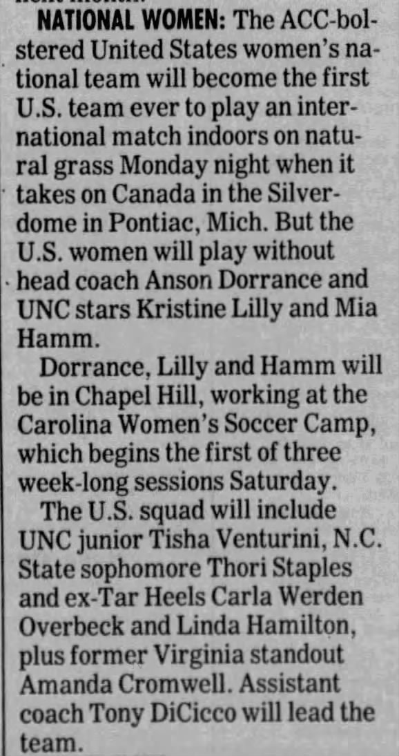 U.S. women's national soccer team preview vs. Canada (June 21, 1993)