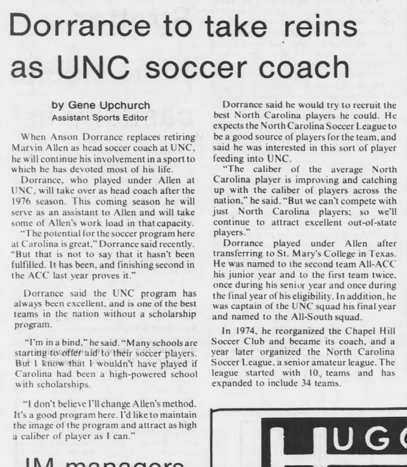 Dorrance to take reins as UNC soccer coach