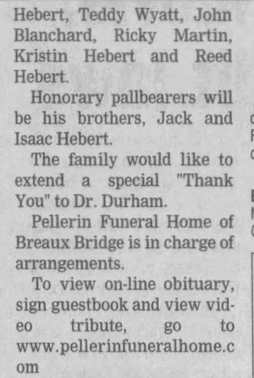 James Hebert obituaryPart#2
The Daily Advertiser Newspaper-
Page 9
