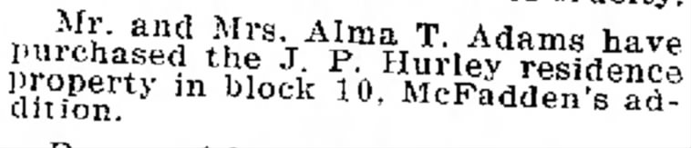Alma Theodore Adams purchase of residence in Chehalis, WA 7 June 1935
