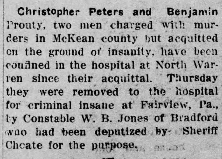 Benjamin Prouty acquitted on grounds of insanity.