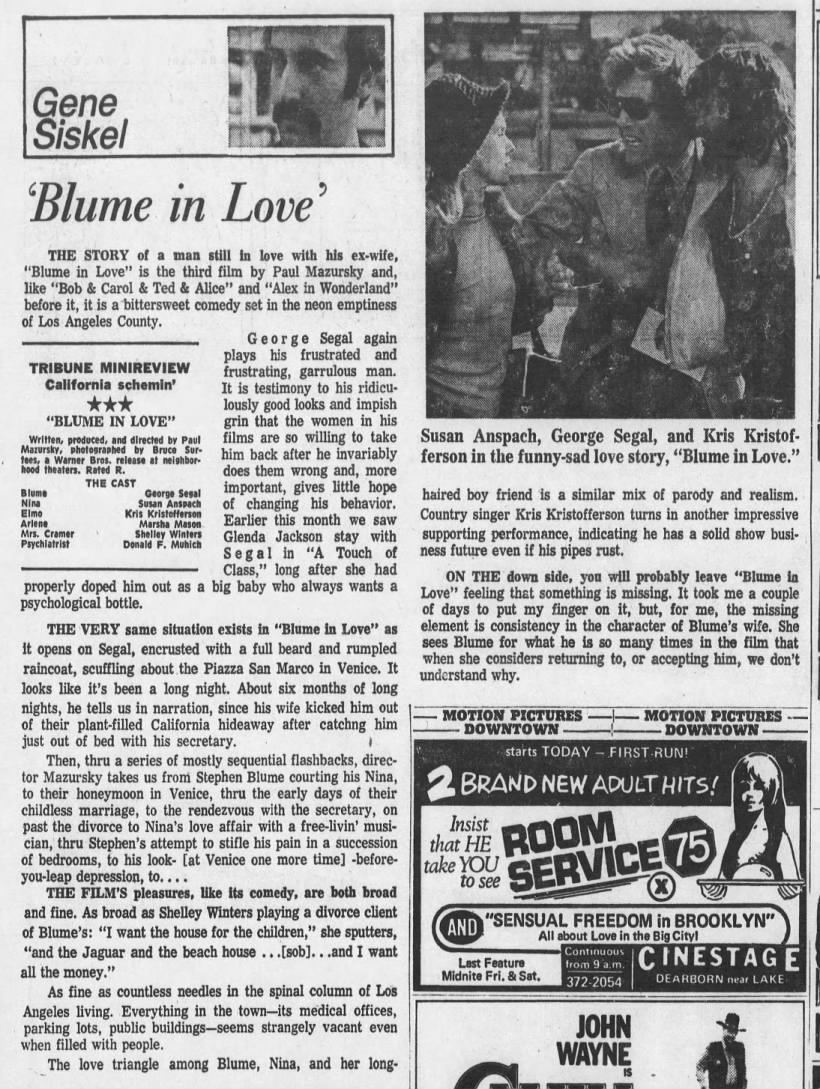 Chicago Tribune Blume in Love review*