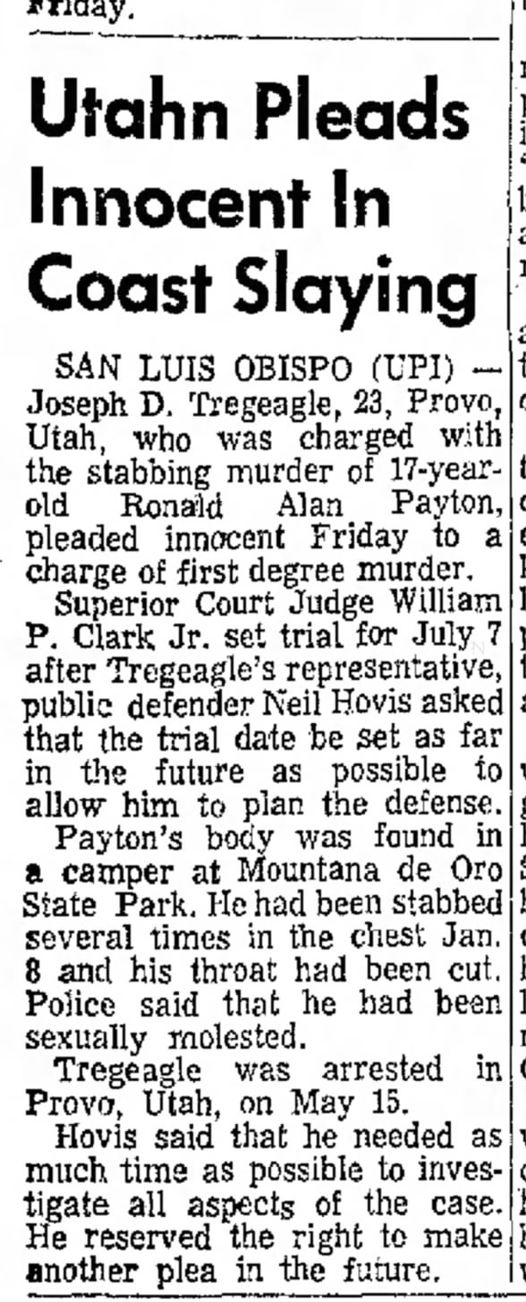 may 29, 1971 utahn pleads innocent in coast slaying