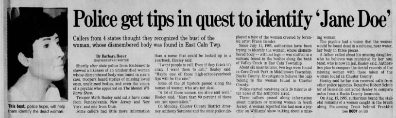 "Police get tips in quest to identify 'Jane Doe,'" pt. 1
