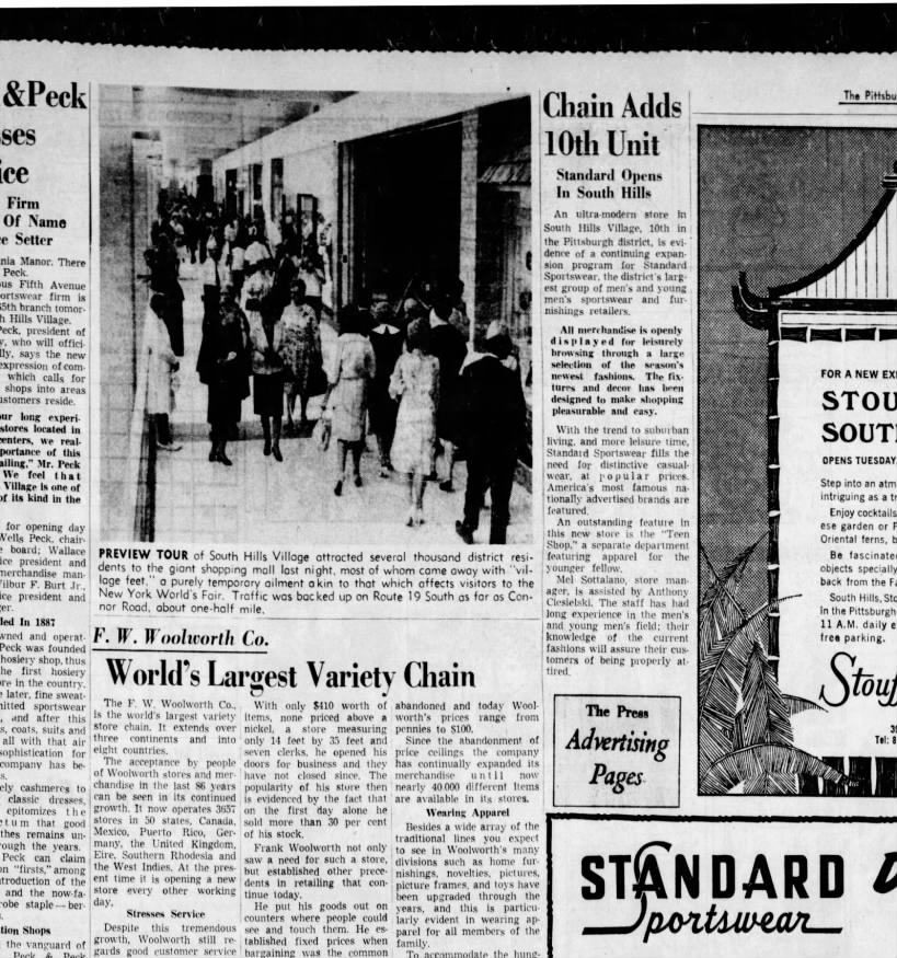 south hills village opens july 27 1965 peck and peck explains why pgh press