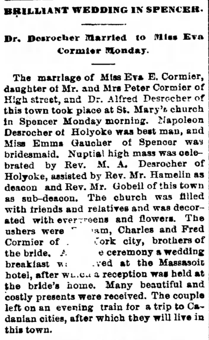 Wedding of Eva E. Cormier and Dr. Alfred Desrocher