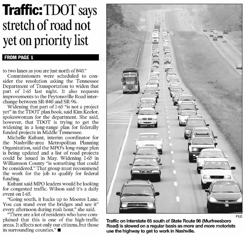 Traffic: TDOT says stretch of road not yet on priority list