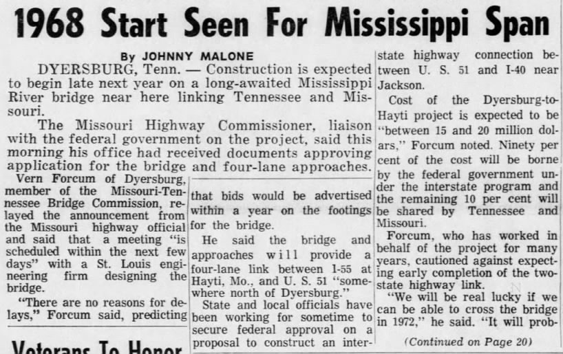 1968 Start Seen For Mississippi Span