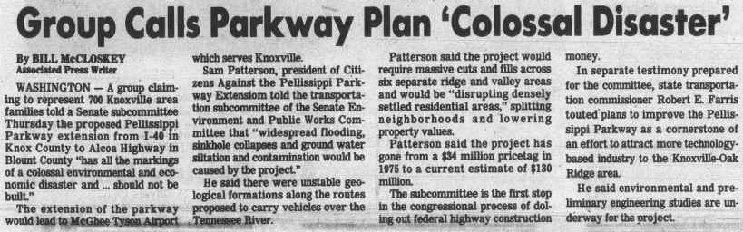 Group Calls Parkway Plan 'Colossal Disaster'
