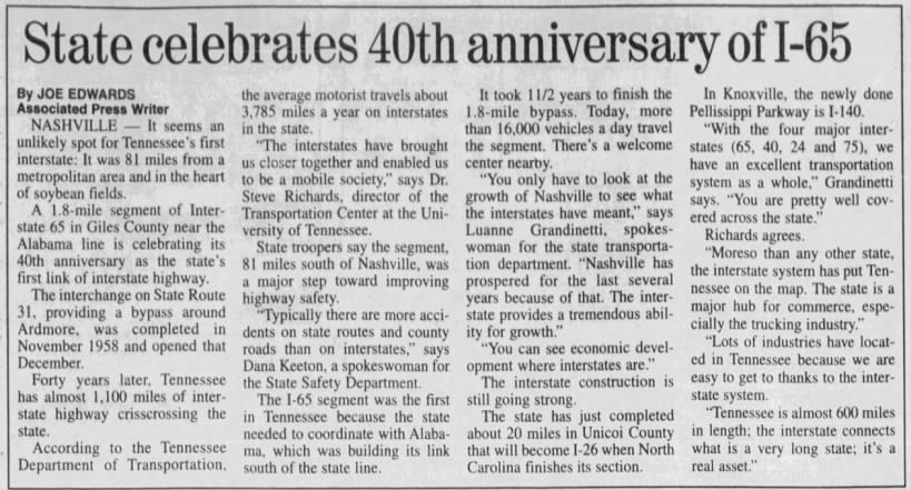 State celebrates 40th anniversary of I-65