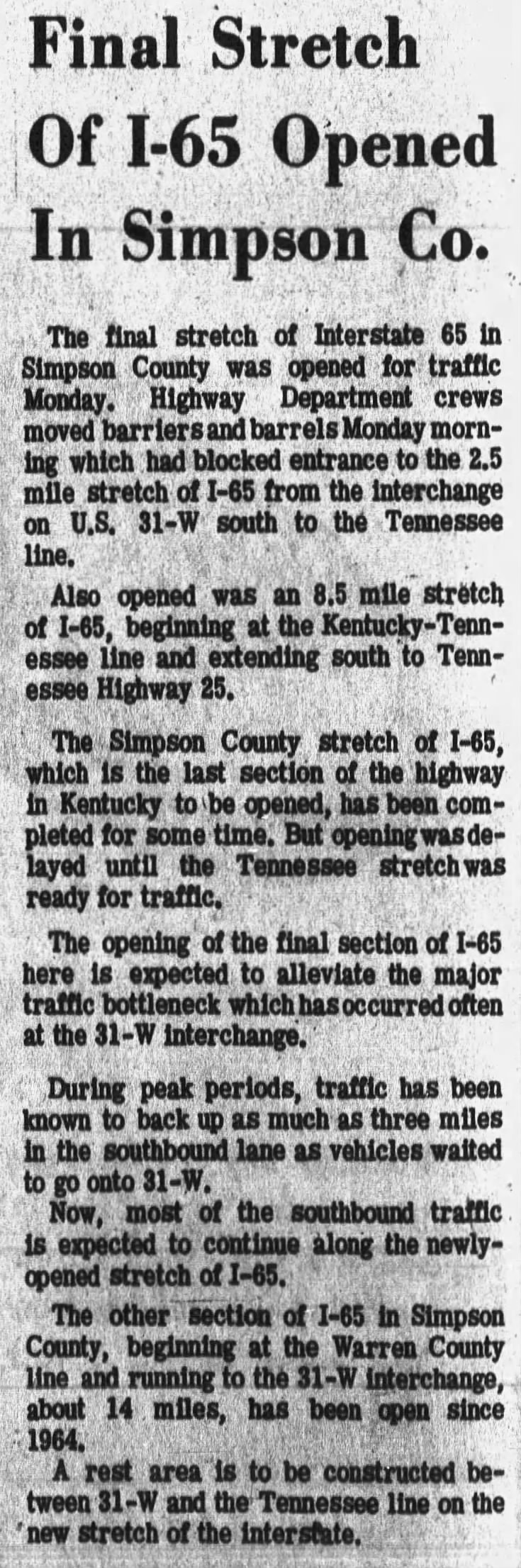 Final Stretch Of I-65 Opened In Simpson Co.