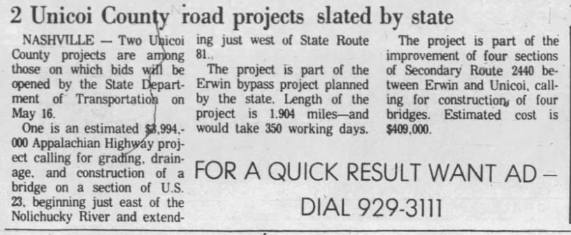 2 Unicoi County road projects slated by state