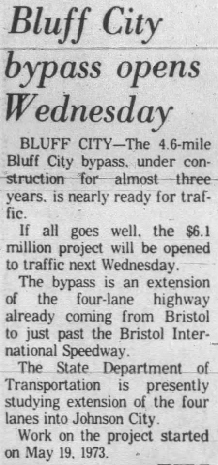 Bluff City bypass opens Wednesday