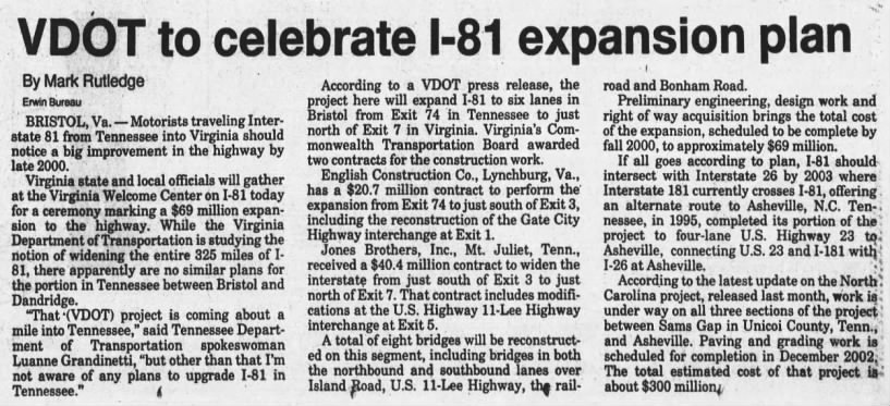 VDOT to celebrate I-81 expansion plan
