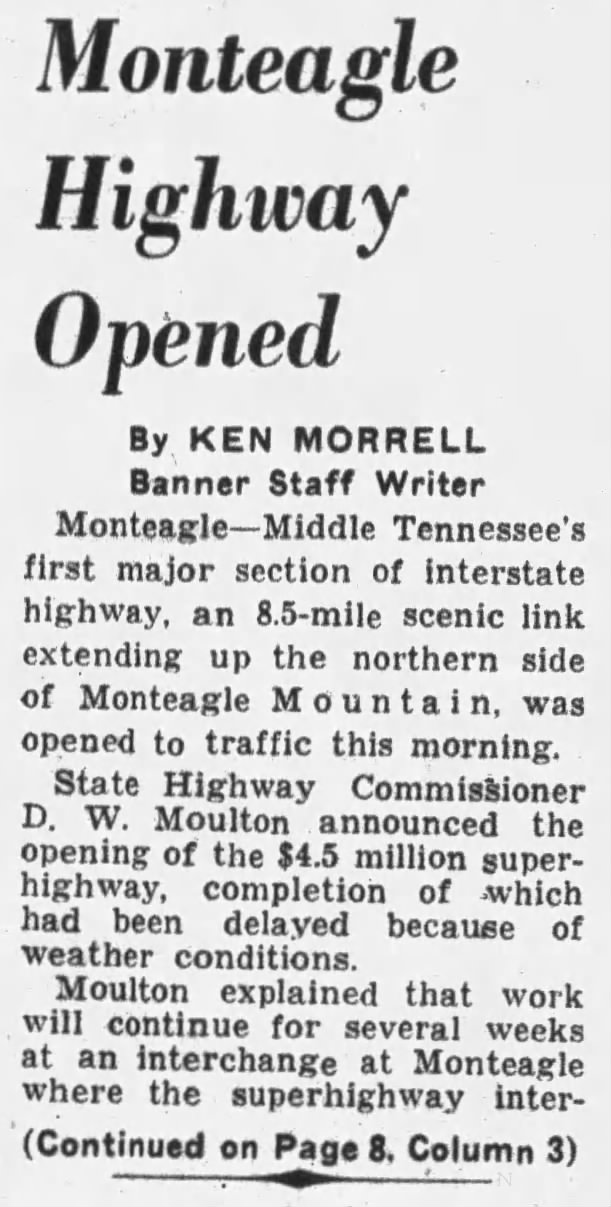 Monteagle Highway Opened