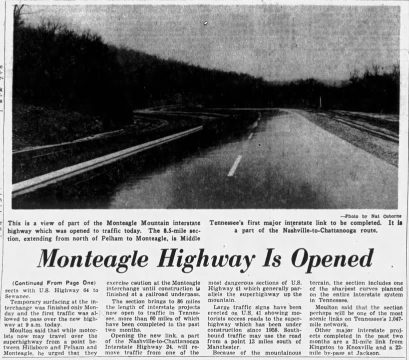 Monteagle Highway Is Opened