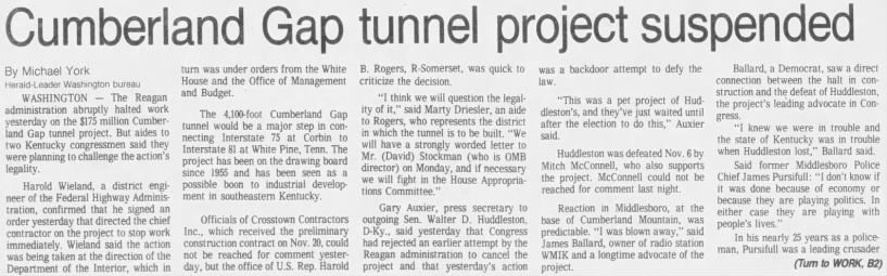 Cumberland Gap tunnel project suspended