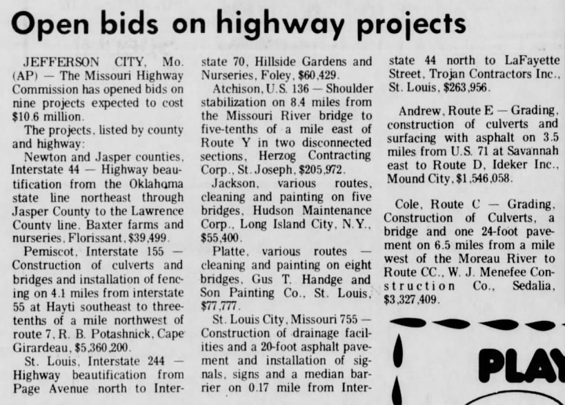 Open bids on highway projects