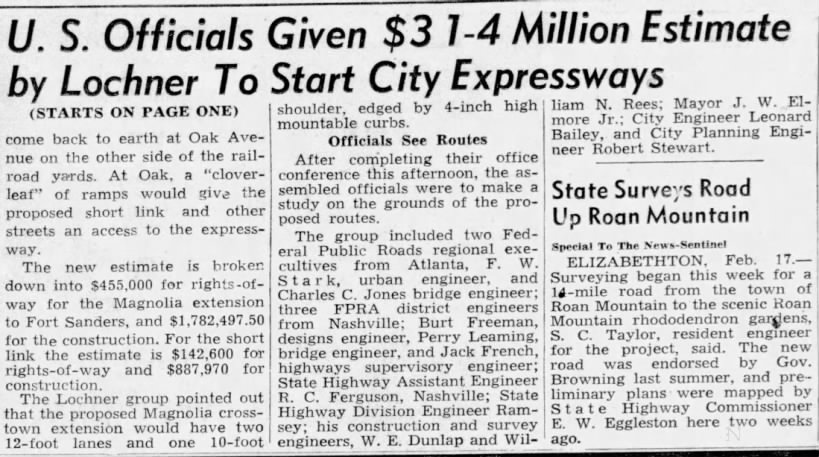 U.S. Officials Given $3 1-4 Million Estimate by Lochner To Start City Expressways