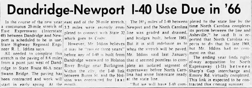 Dandridge-Newport I-40 Use Due in '66