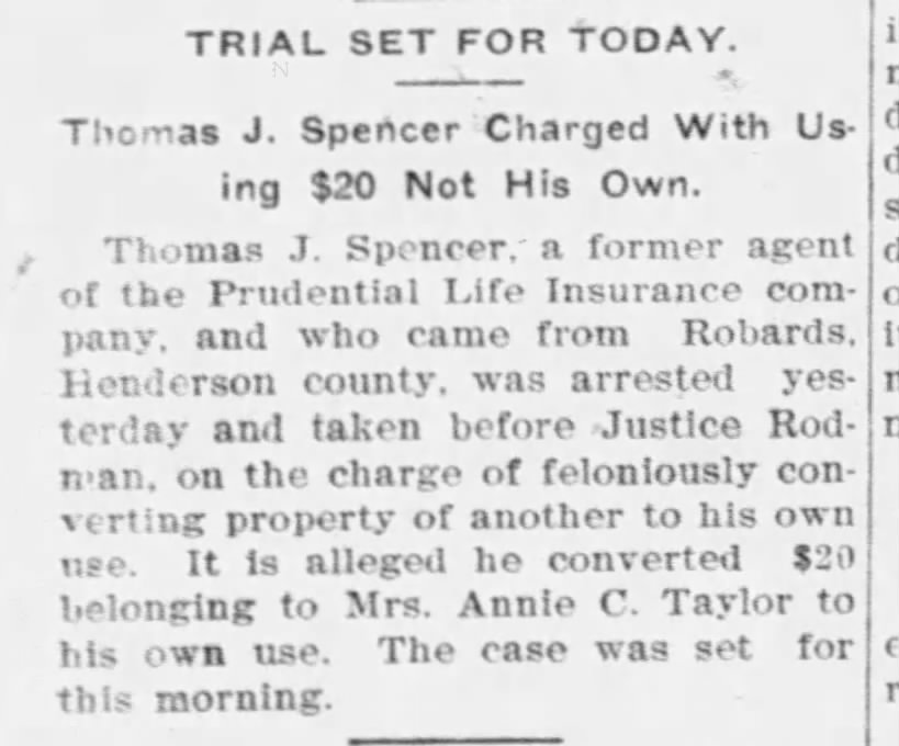 1903 May 15 Thomas J. Spencer trial