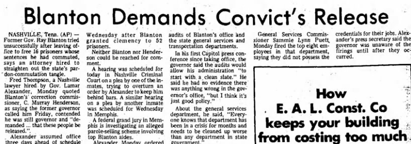 Blanton Demands Convict's Release