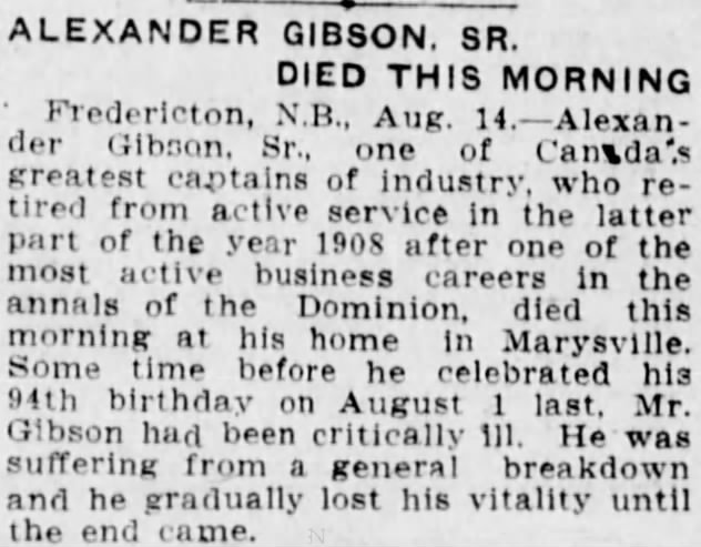 Alexander Gibson, Sr. Died This Morning