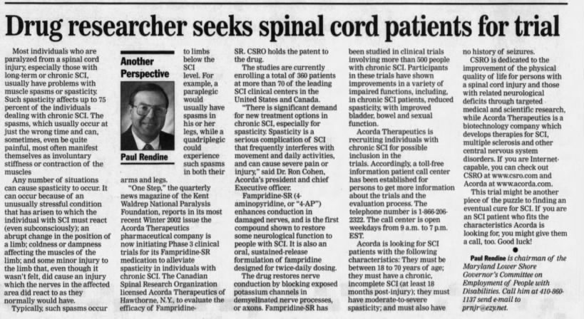 researcher seeks spinal cord patients