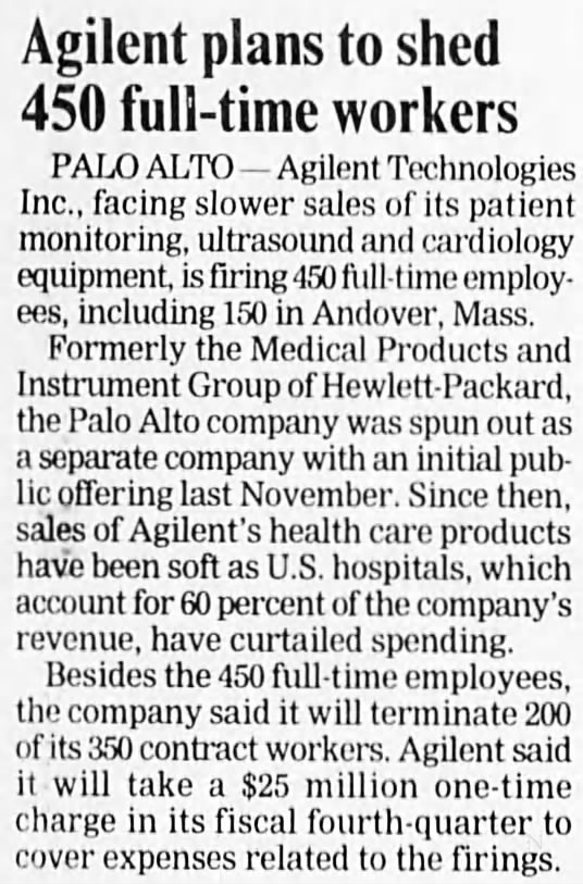 agilent releases 450 employees
