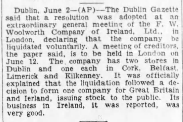 dublin gazette said woolworth company of ireland