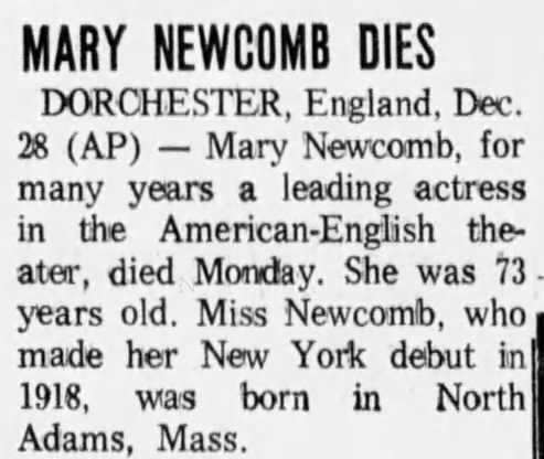 Obituary for MARY NEWCOMB (Aged 73)