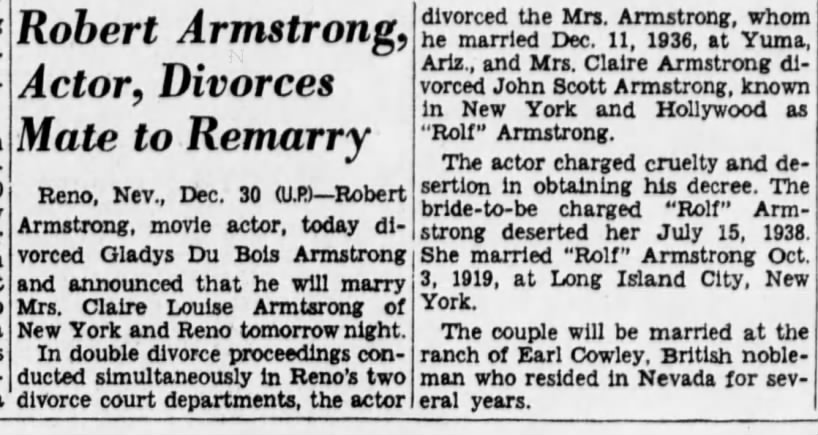 Robert Armstrong divorce