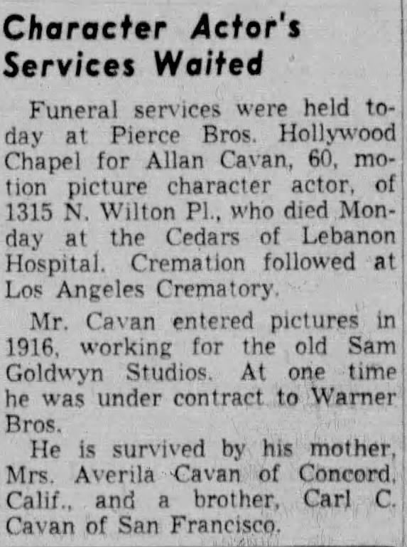 Obituary for Allan Cavan (Aged 60)
