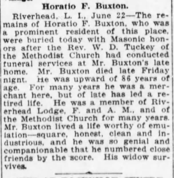 Horatio F. Buxton Obit 22 Jun 1914 Brooklyn, NY